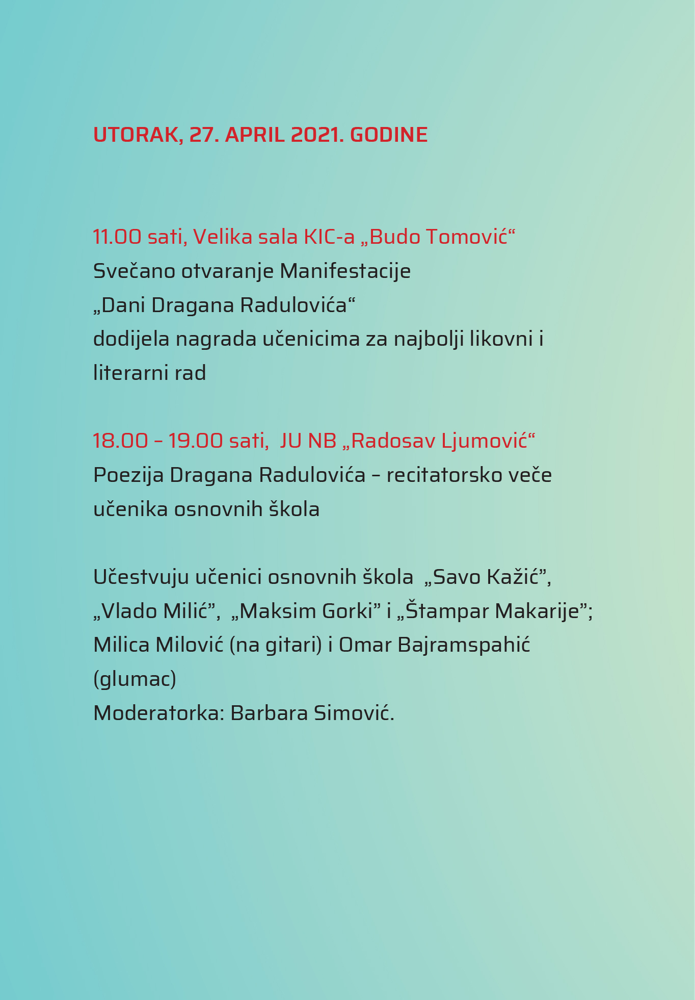 U čast velikog umjetnika u utorak počinje manifestacija "Dani Dragana Radulovića"
