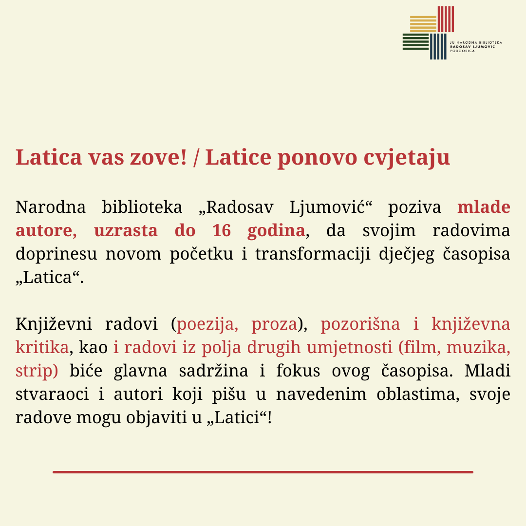 Nova prilika za mlade autore da učestvuju u kreiranju  časopisa "Latica"
