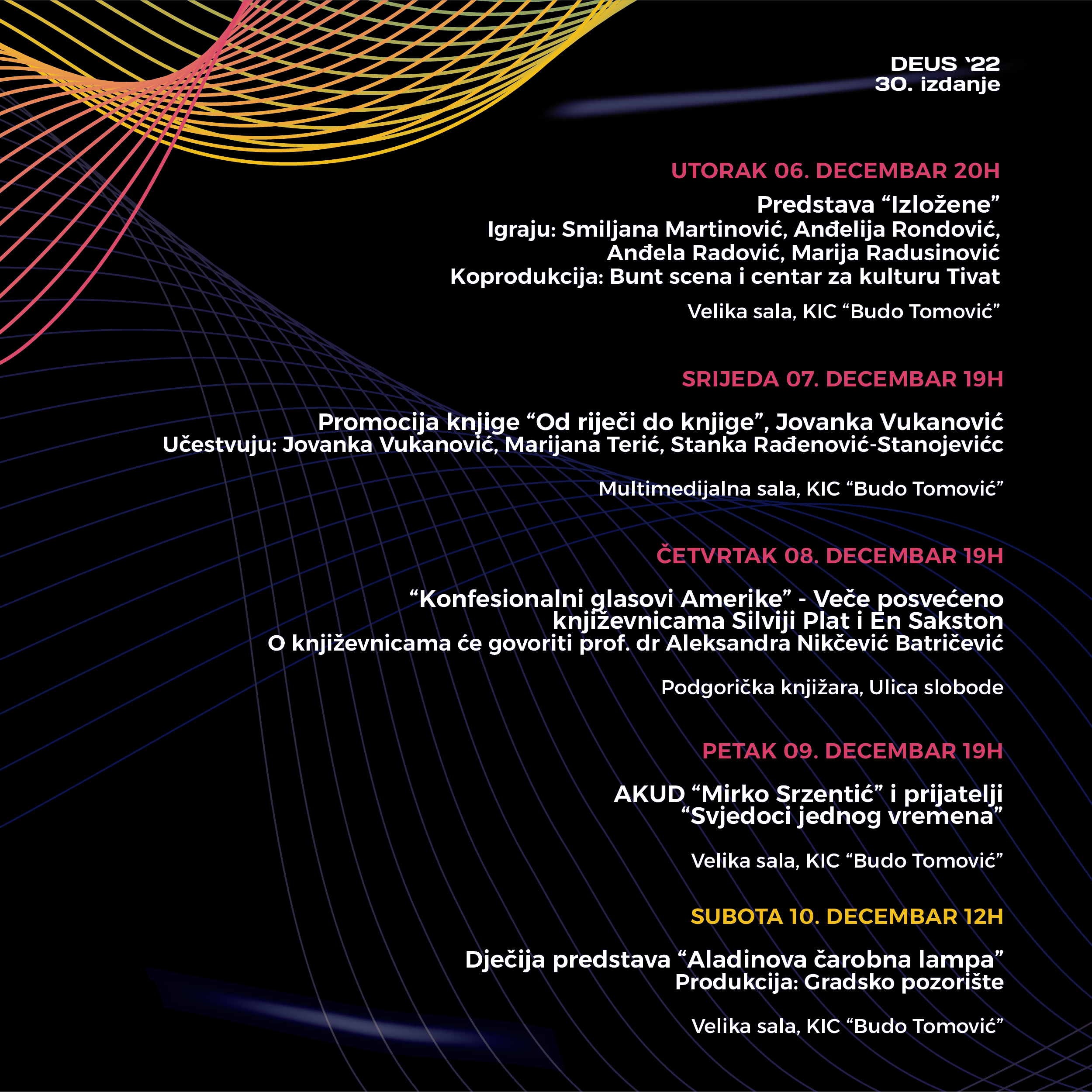 Počinje jubilarno 30.izdanje DEUS-a;  Bogat kulturni program u Podgorici do kraja mjeseca