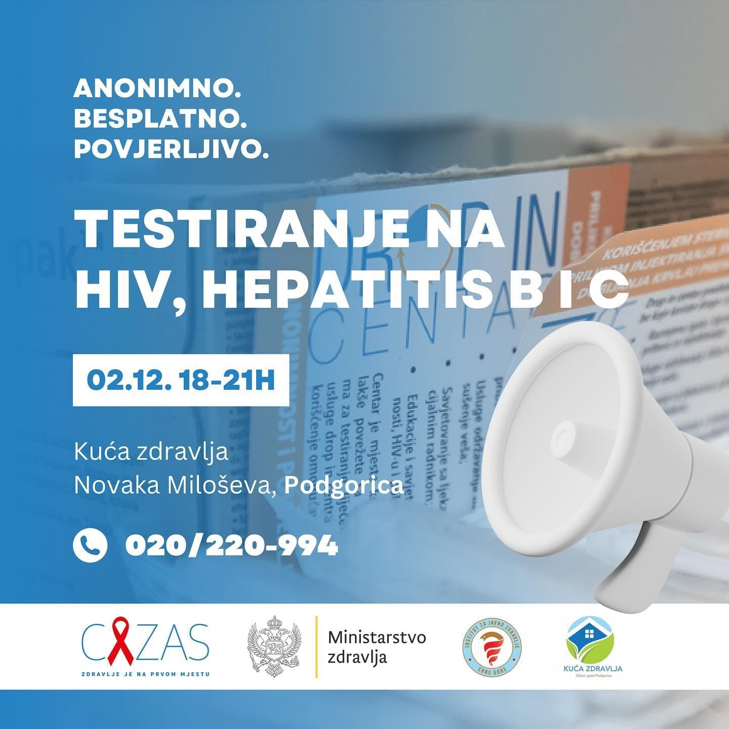 U Kući zdravlja besplatno testiranje na HIV, hepatitis B i C